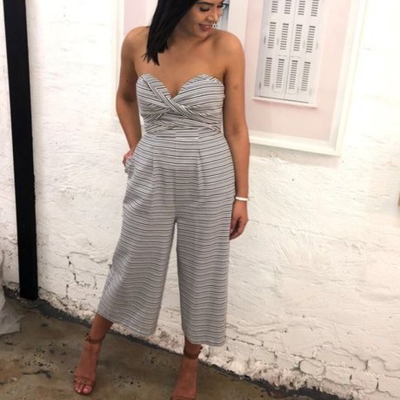 Sheike Pants - SHEIKE Monterey Stripe Strapless Wide Leg Cropped Jumpsuit